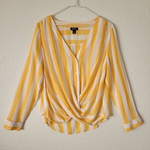 A.N.A Yellow & White Striped Surplice Wrap Blouse | Size M